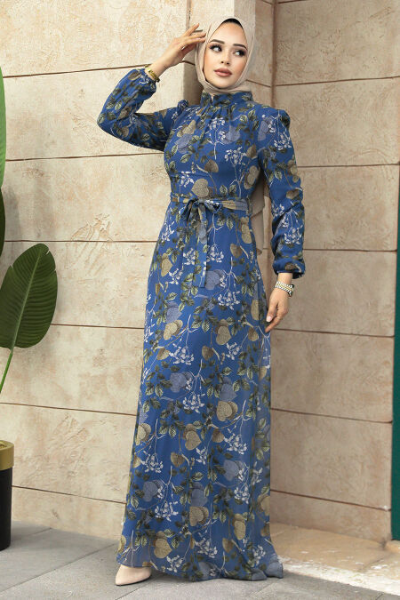  İndigo Blue Long Sleeve Dress 279327IM